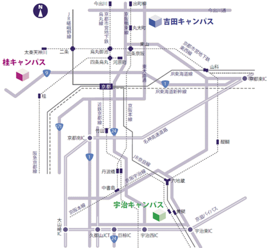 京都大学吉田キャンパスへのアクセスマップ