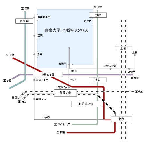東京大学本郷キャンパスへのアクセスマップ